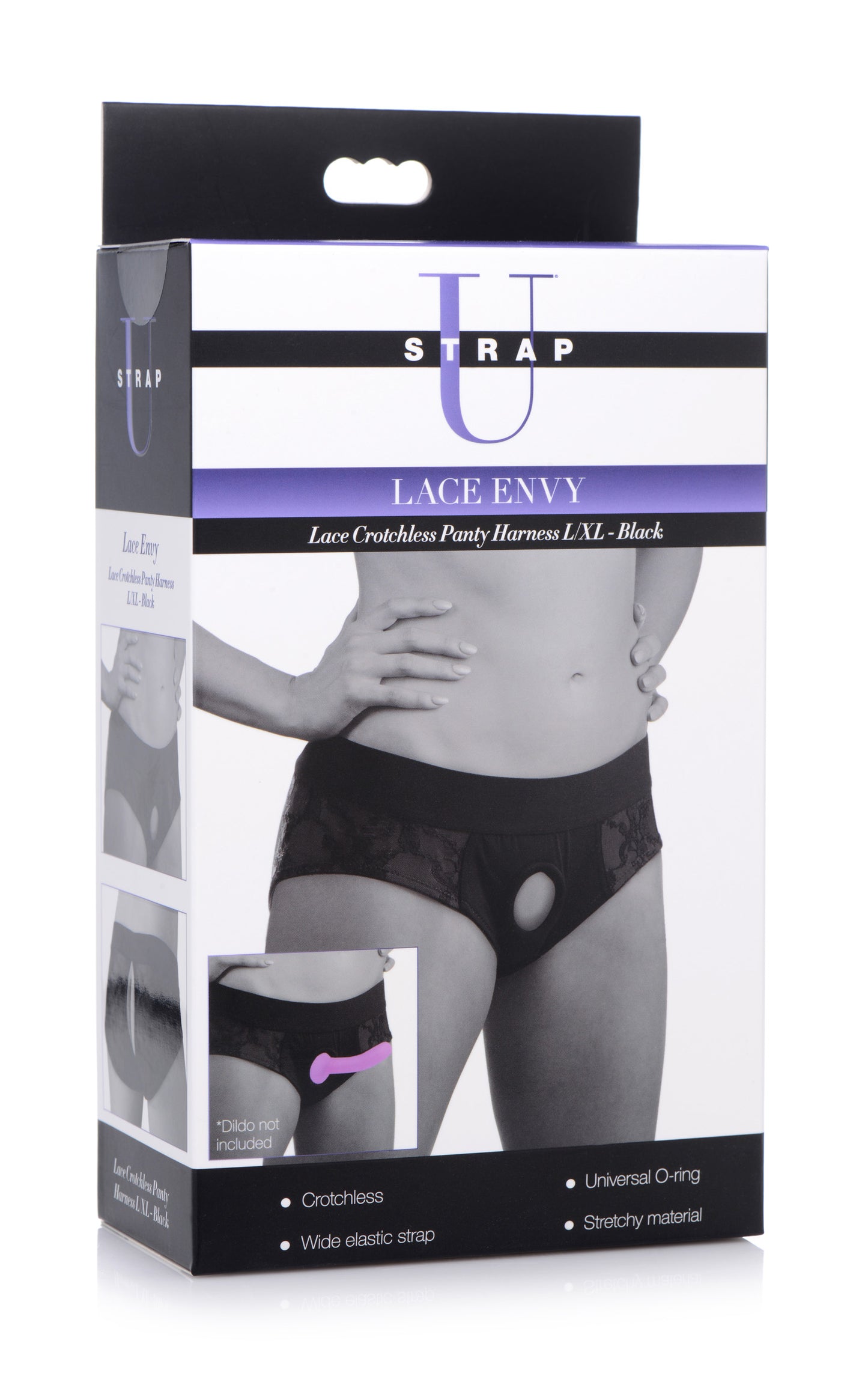 Lace Envy Black Crotchless Panty Harness - L-xl