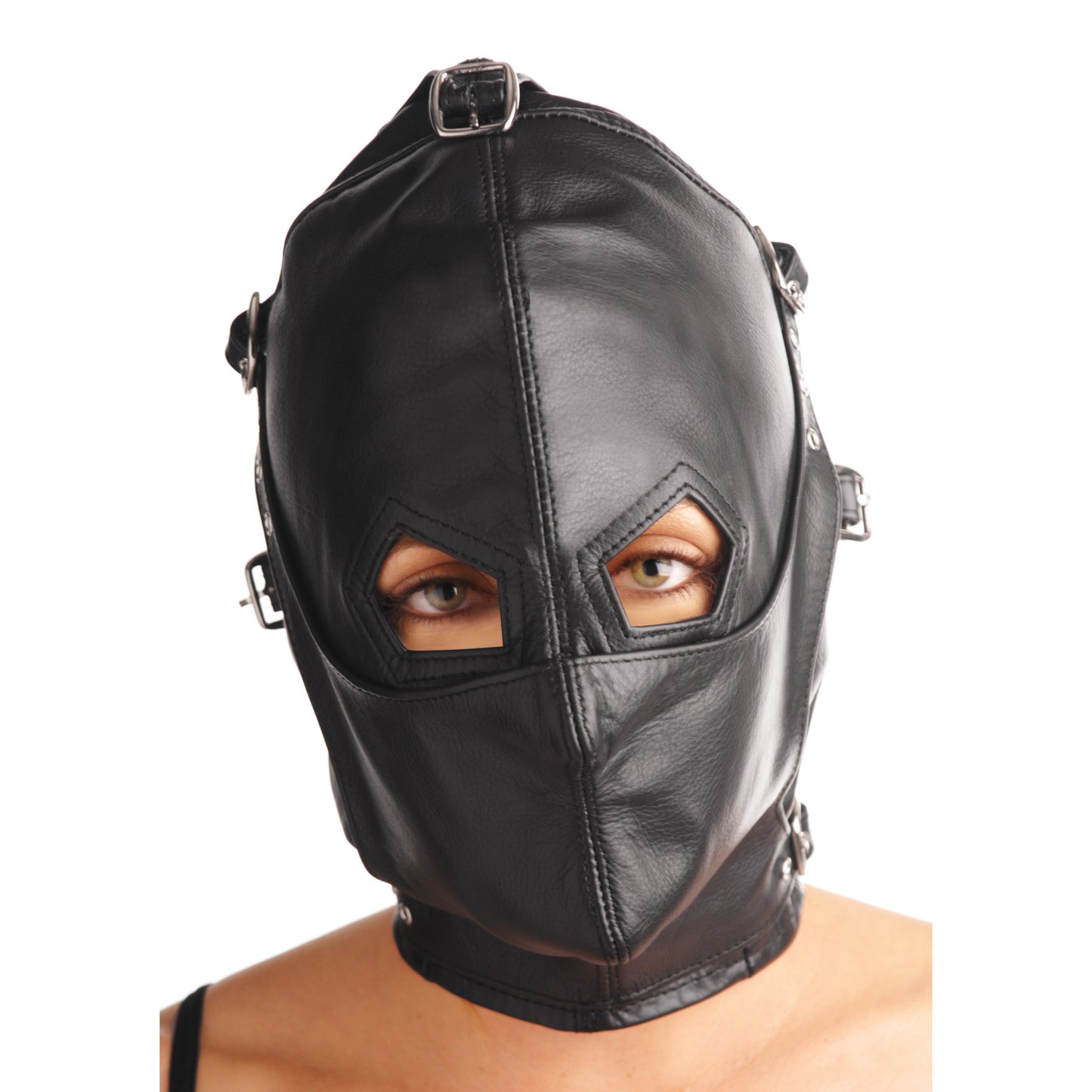 Asylum Leather Hood With Removable Blindfold And Muzzle- Ml