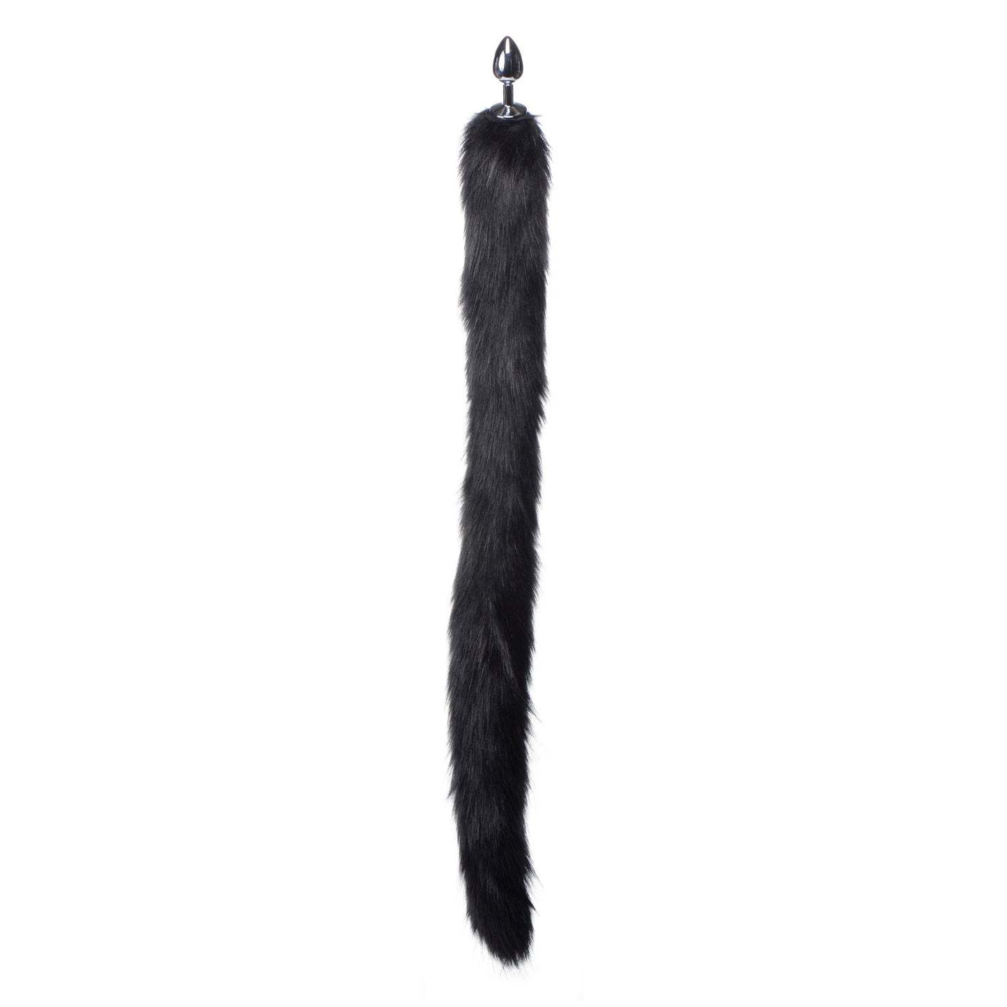 Extra Long Mink Tail Metal Anal Plug- Black