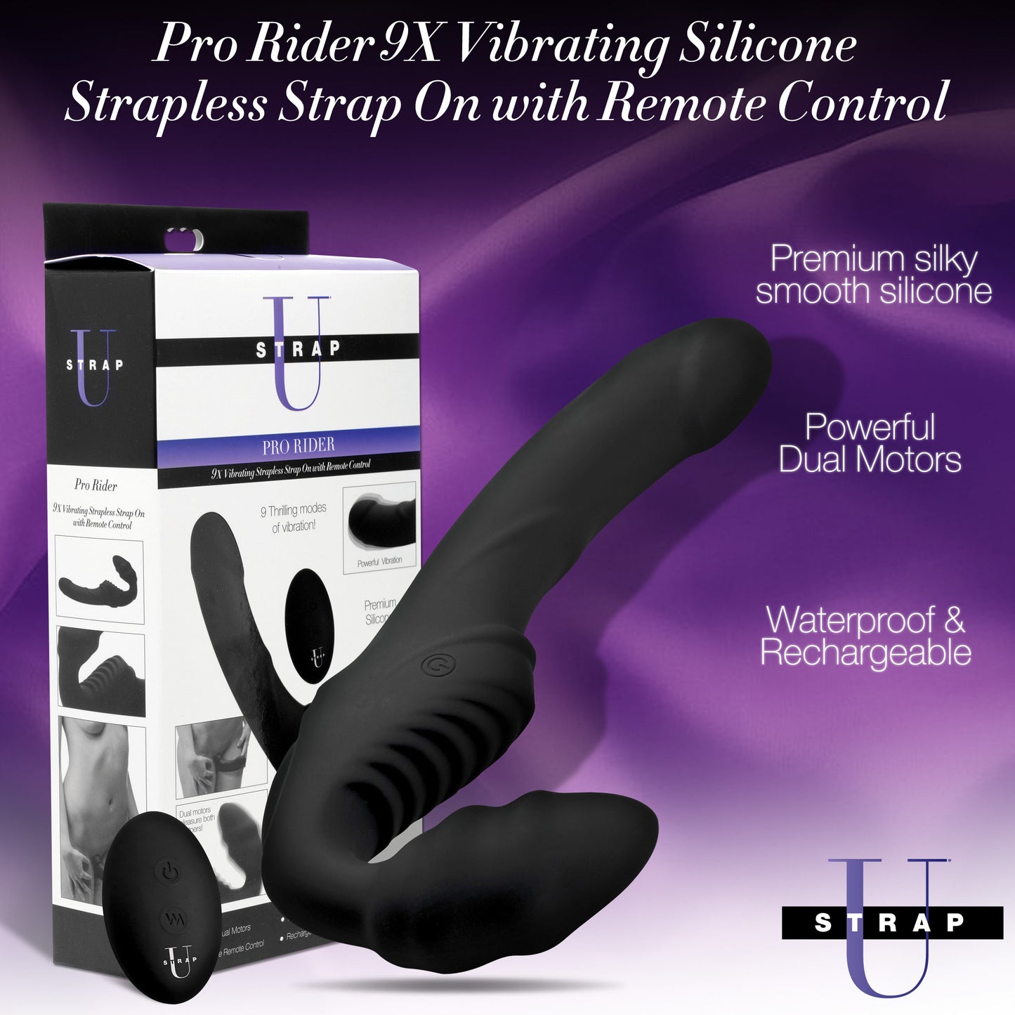 Pro Rider 9x Vibrating Silicone Strapless Strap On With Remote Control