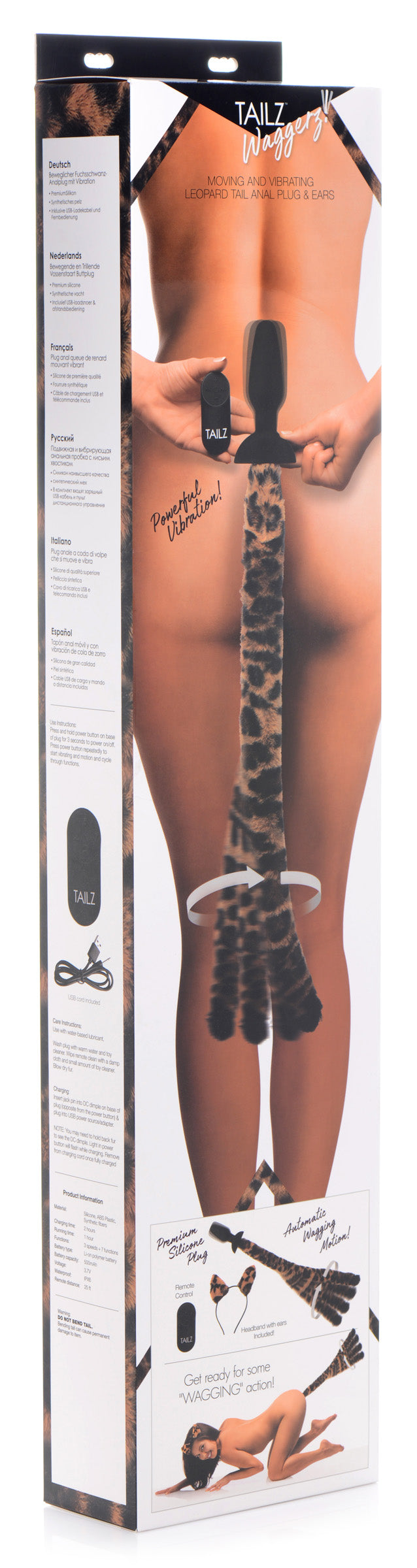 Remote Control Wagging Leopard Tail Anal Plug And Ears Set