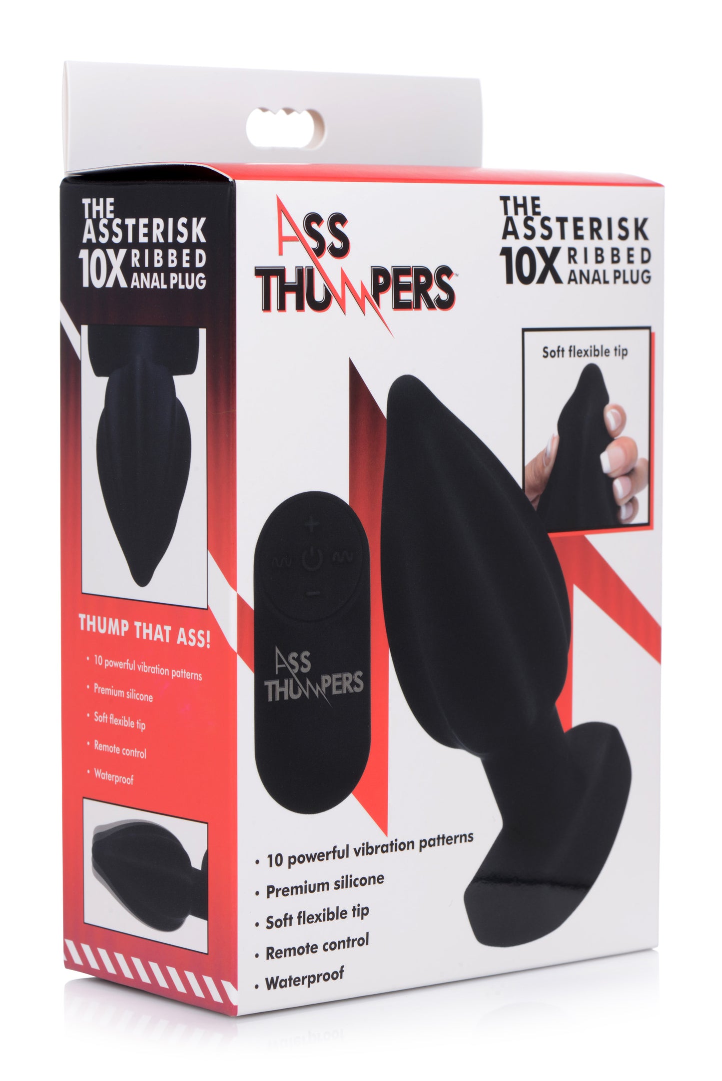 The Assterisk 10x Ribbed Silicone Remote Control Vibrating Butt Plug