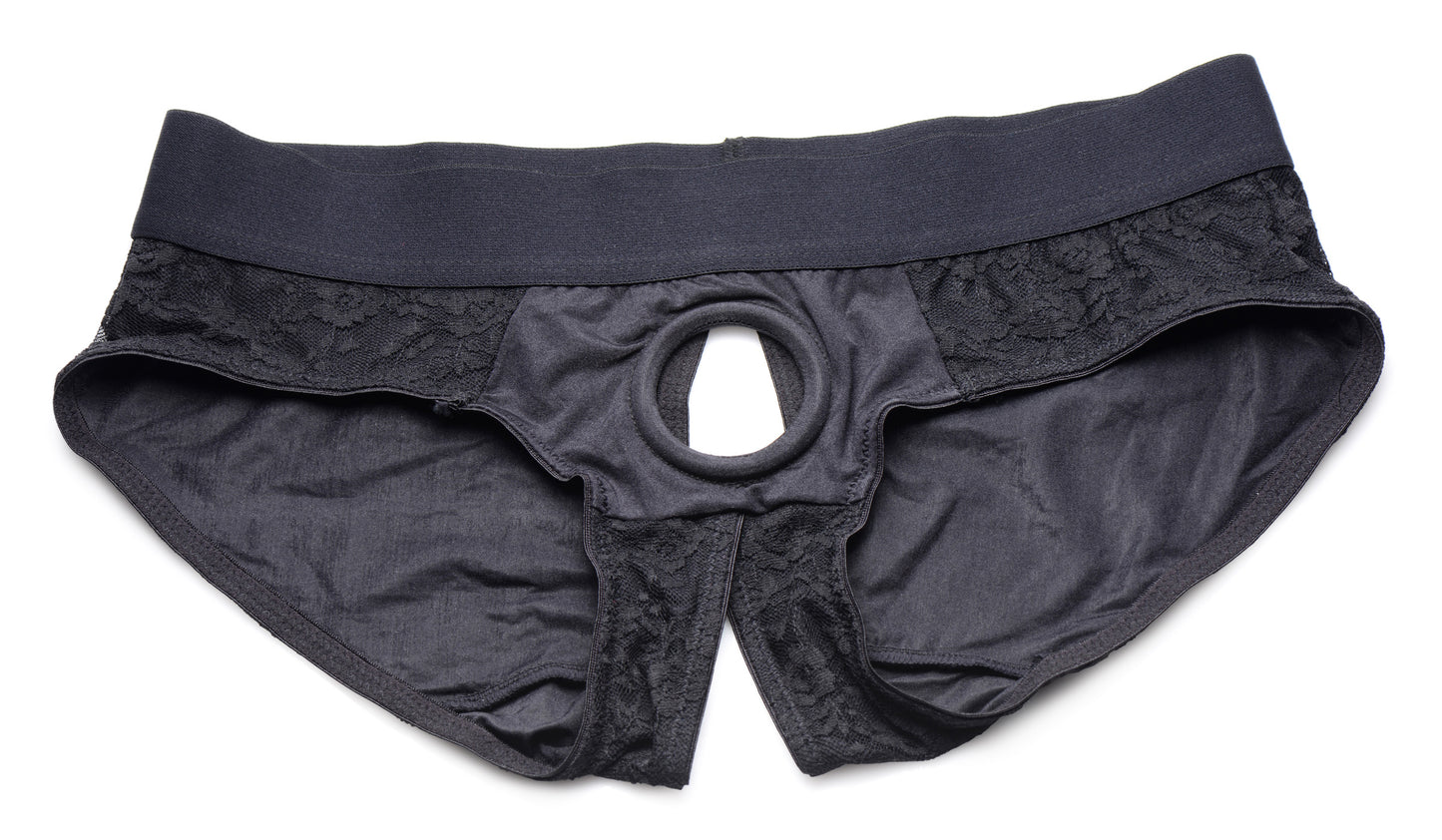 Lace Envy Black Crotchless Panty Harness - L-xl
