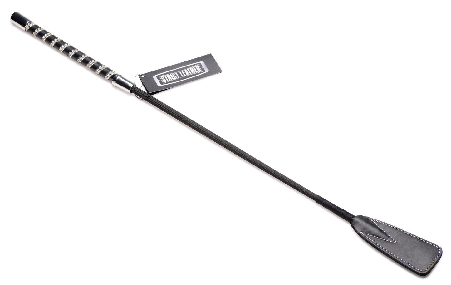 Short Leather Riding Crop With Rhinestone Handle