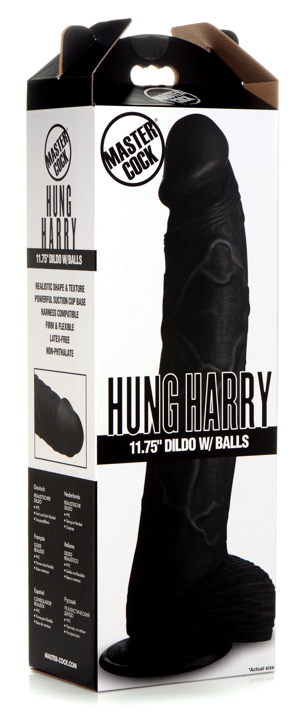 Hung Harry 11.75 Inch Dildo With Balls - Black