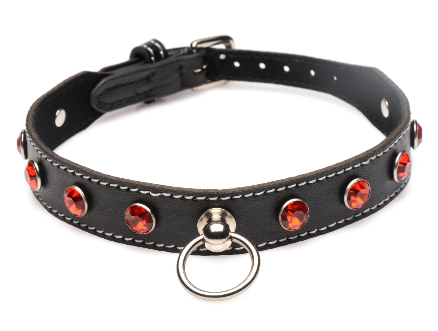 Rhinestone Choker With O-ring - Red