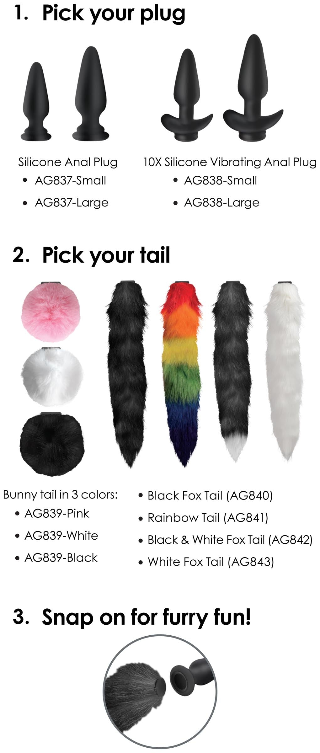 Small Anal Plug With Interchangeable Bunny Tail - Black