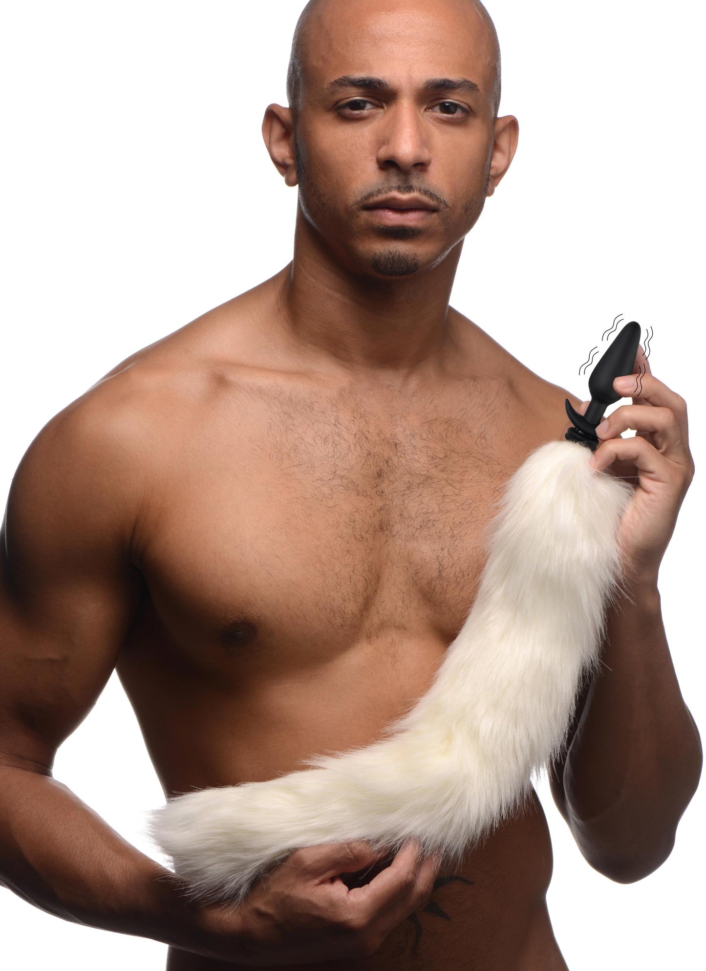 Small Vibrating Anal Plug With Interchangeable Fox Tail - White