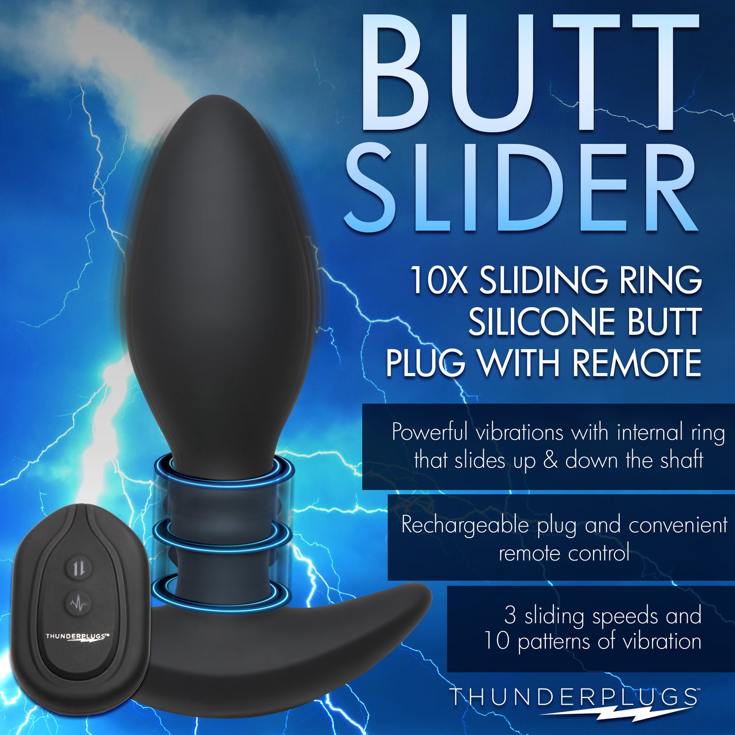 Rim Slide 10x Sliding Ring Silicone Butt Plug With Remote