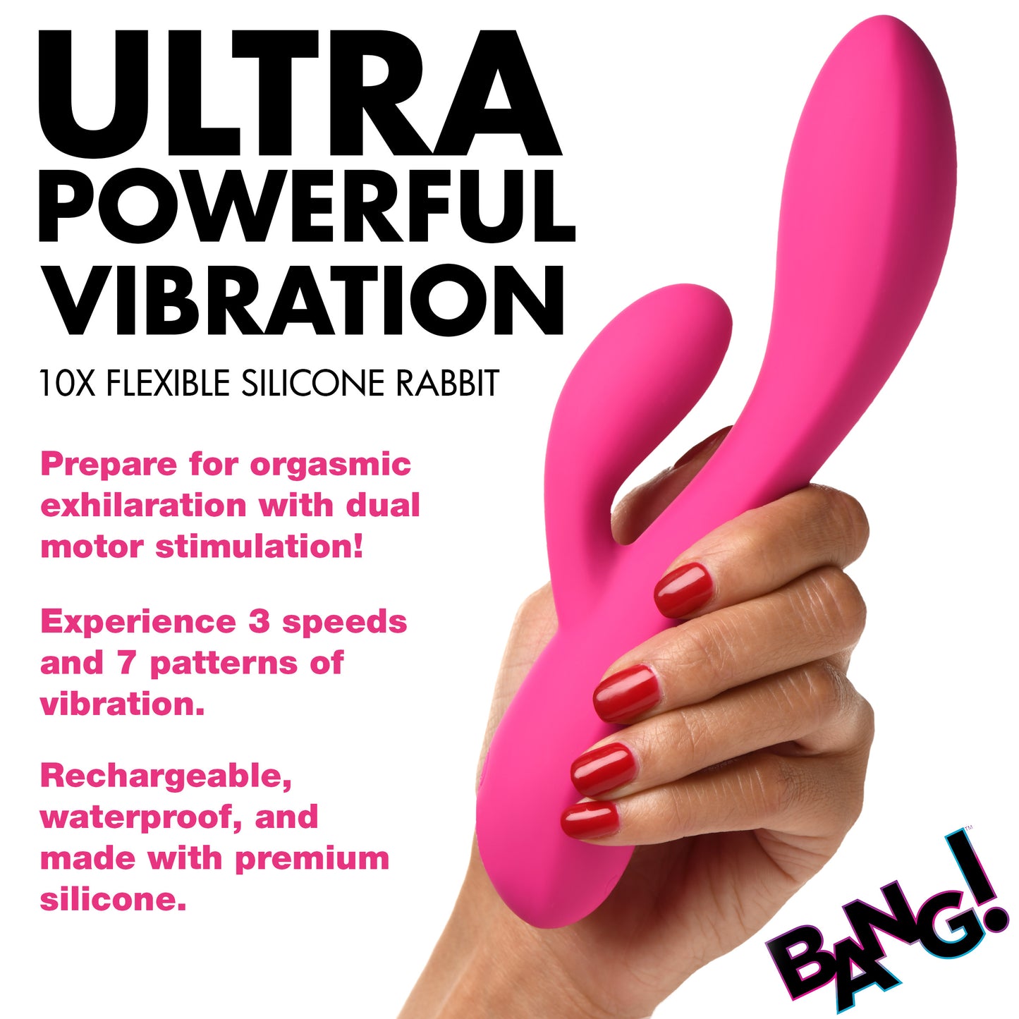 10x Flexible Silicone Rabbit Vibrator - Pink