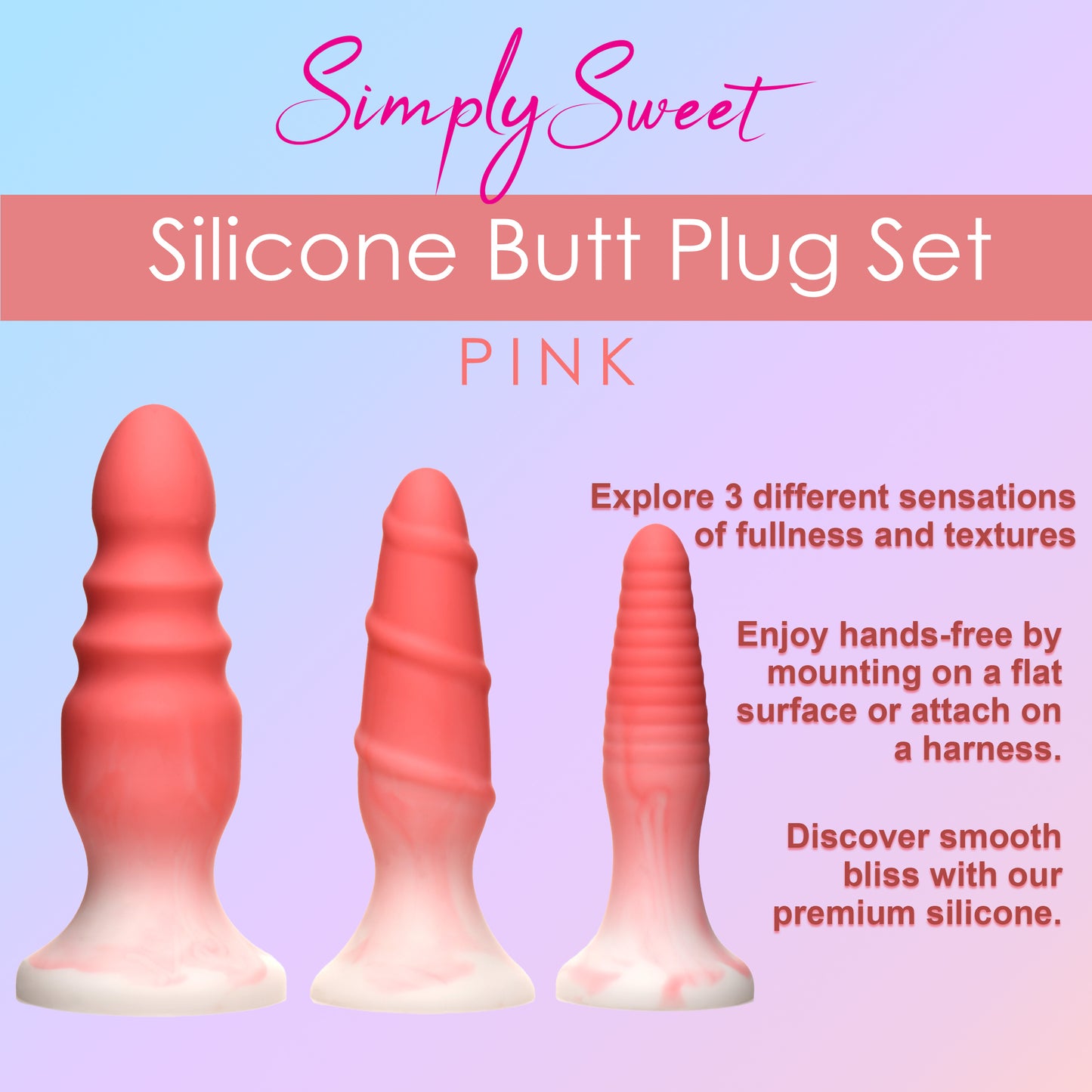 3 Piece Silicone Butt Plug Set - Pink