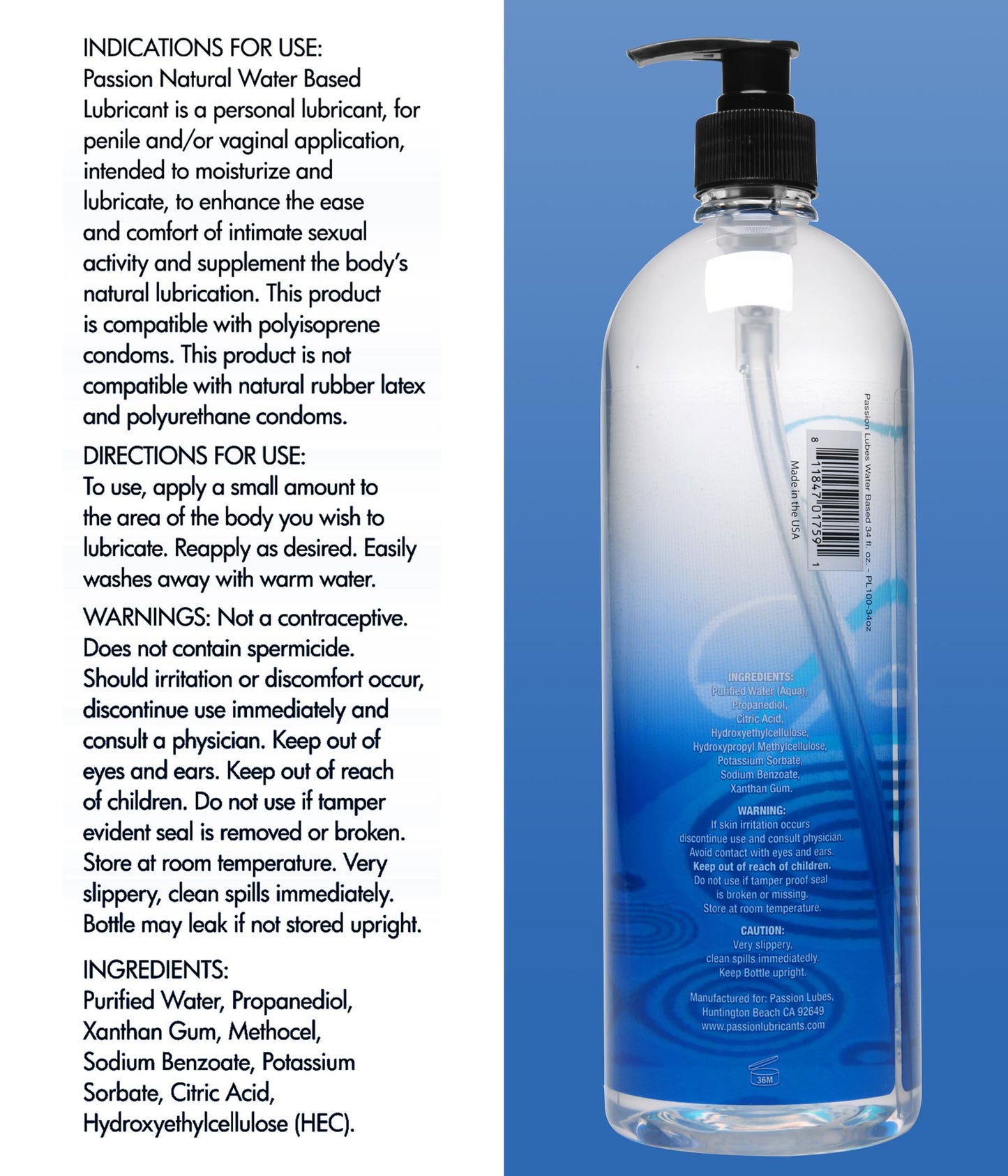 Passion Natural Water-based Lubricant - 34 Oz