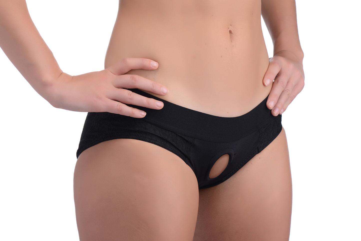 Lace Envy Black Crotchless Panty Harness - L-xl