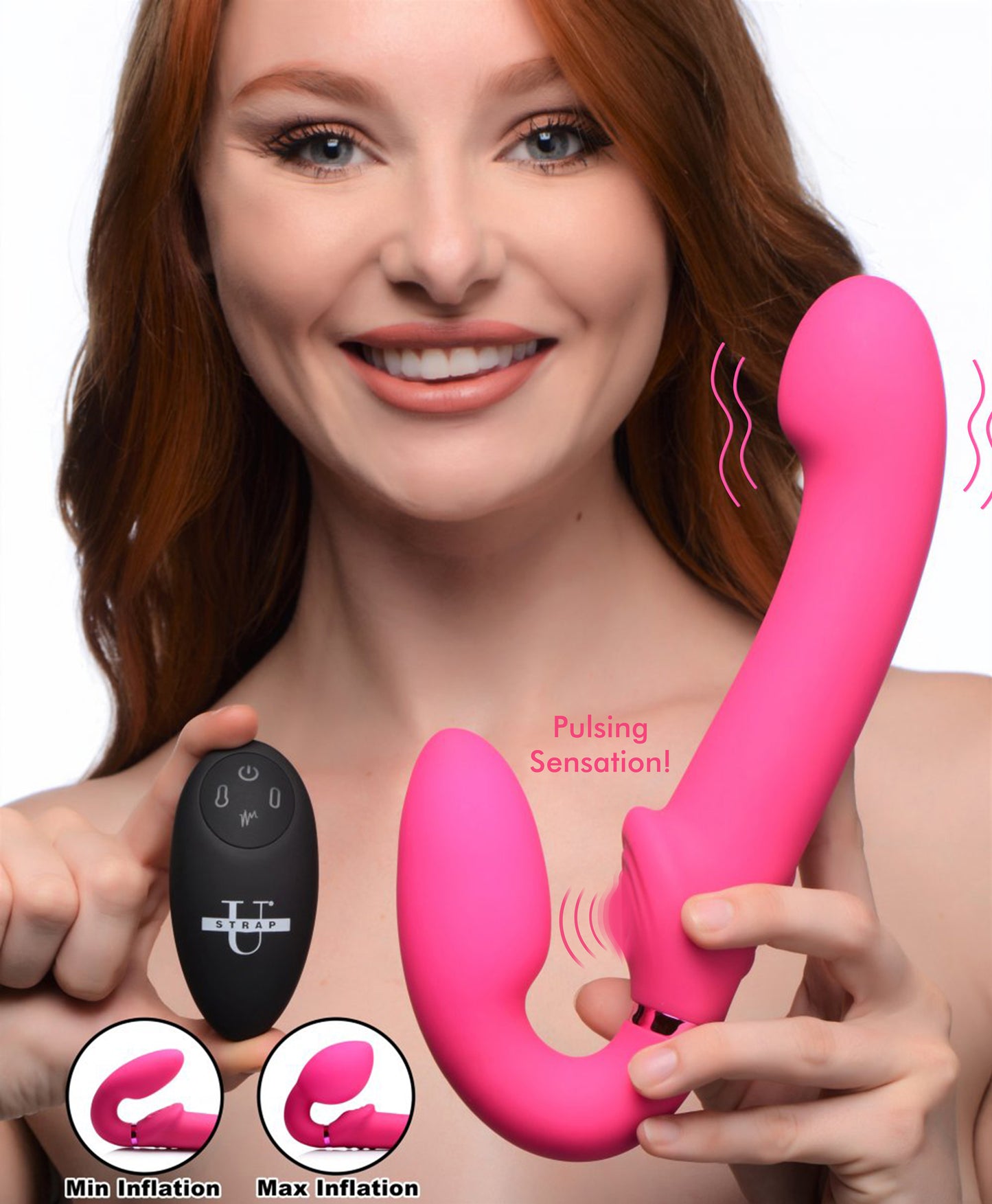 10x Remote Control Ergo-fit G-pulse Inflatable And Vibrating Strapless Strap-on - Pink