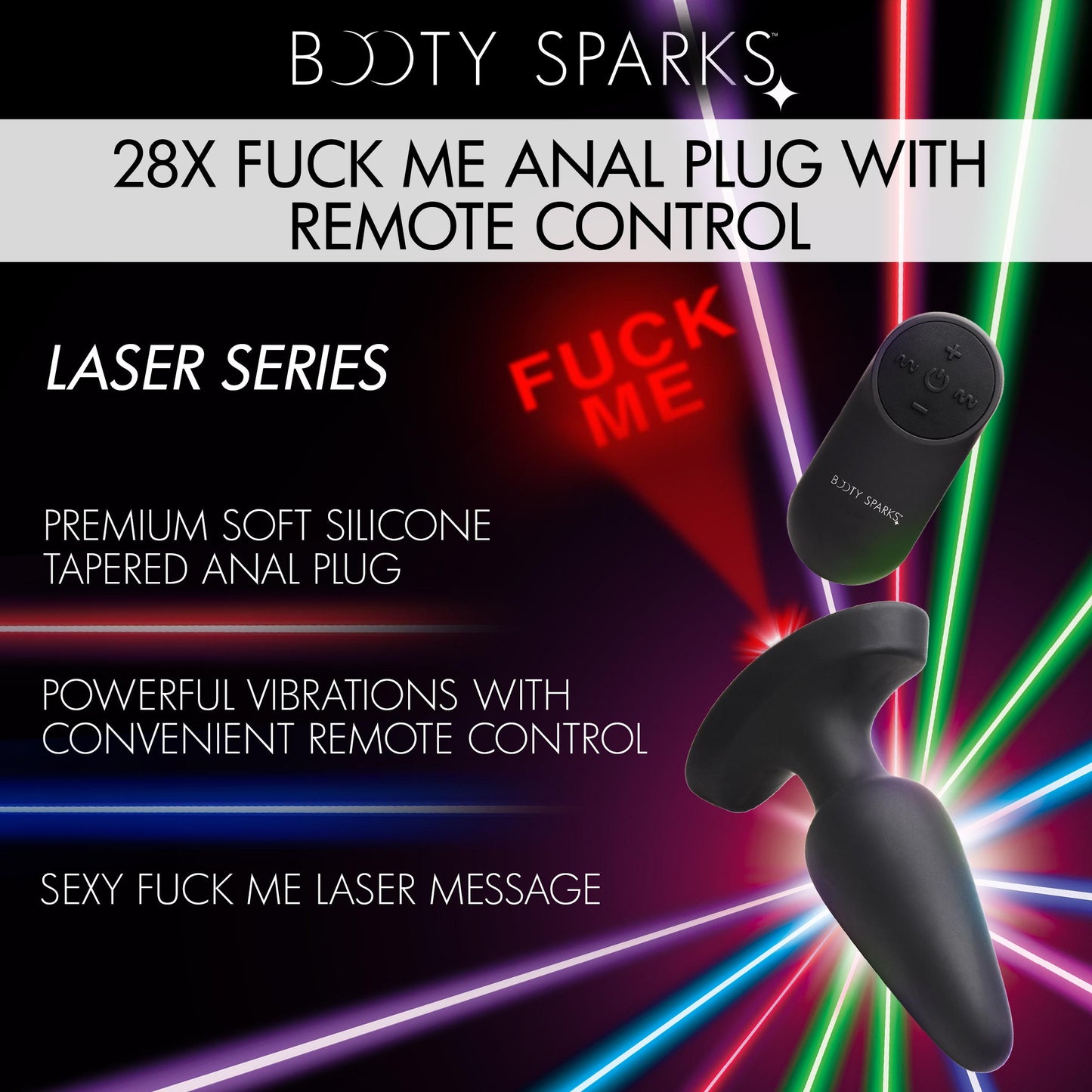 28x Laser Fuck Me Silicone Anal Plug With Remote Control - Large